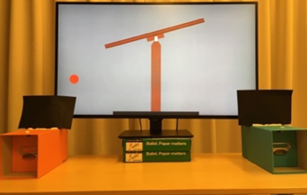 Animated seesaw experiment setup